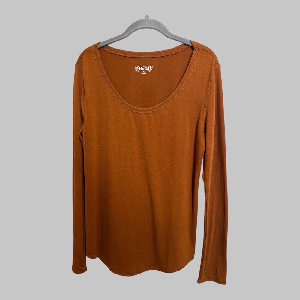 Mudd Y2K Terra Cotta Long Sleeve Top XL Everyday Soft Knit Layering Relaxed